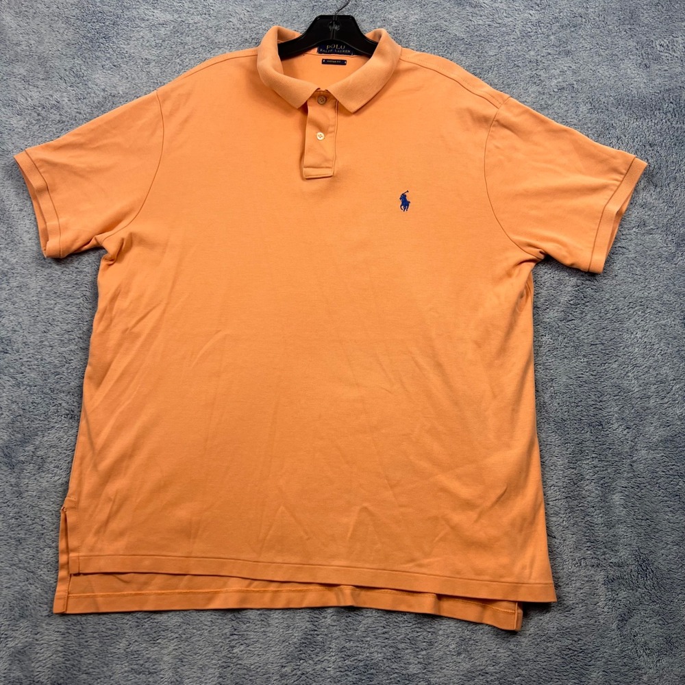 Polo Ralph Lauren Mens XL Orange Short Sleeve Custom Fit Pony Logo Polo Shirt